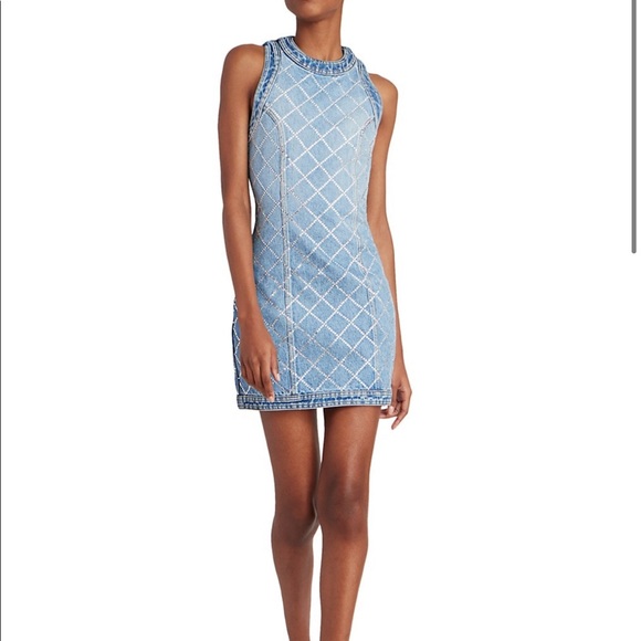 Strass Grid Denim Sleeveless Dress - Picture 6 of 13